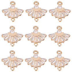 10Pcs Brass Pave Clear Cubic Zirconia Connector Charms, Fan Links, Light Gold, 14.5x14.5x2.5mm, Hole: 1.2mm and 1.5mm(ZIRC-BC0001-21)