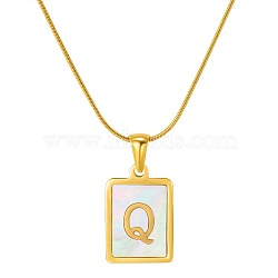 Stainless Steel Snake Bone Chain Alphabet Necklace with Shell Pendant, Letter Q, Golden(WD3660-17)