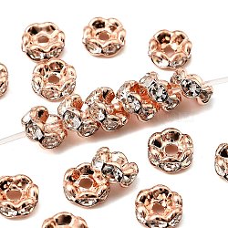 Brass Rhinestone Spacer Beads, Grade AAA, Wavy Edge, Nickel Free, Rose Gold Metal Color, Rondelle, Crystal, 6x3mm, Hole: 1mm(RB-A014-L6mm-01RG-NF)