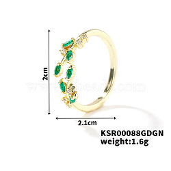 Fashionable European and American Style Brass Rhinestones Leaf Cuff Ring for Women, Golden(SP8903-3)