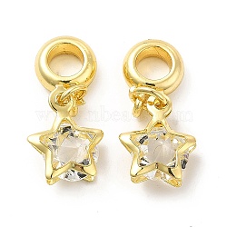 Clear Glass European Dangle Charms, with Rack Plating Alloy Findings, Large Hole Charms, Star, Light Gold, 25.5mm, Hole: 4.5mm, Star: 14x11x7mm(PALLOY-P289-07LG)