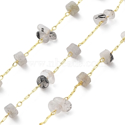Natural Mixed Stone Chips & Disc Beaded Chains, with Brass Findings, Soldered, with Spool, Real 18K Gold Plated, 4x2mm, 4~9x3~4mm, about 32.81 Feet(10m)/Roll(CHC-C001-02G)