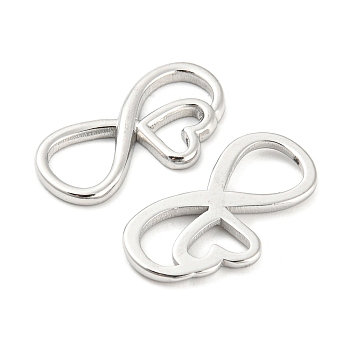 304 Stainless Steel Connector Charms, Infinity Links with Heart, Stainless Steel Color, 22x11.5x1.8mm