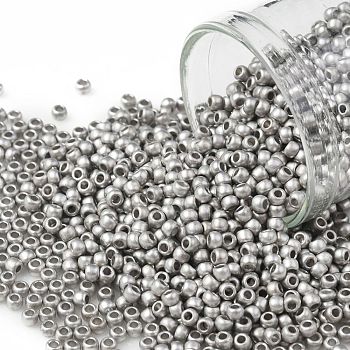 TOHO Round Seed Beads, Japanese Seed Beads, (714F) Metallic Matte Silver, 11/0, 2.2mm, Hole: 0.8mm, about 5555pcs/50g