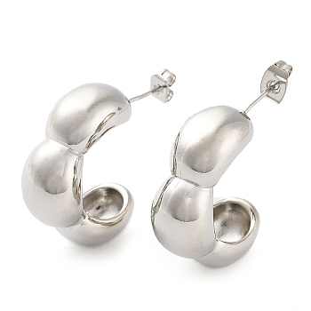 Brass Pea Shape Stud Earrings, Half Hoop Earrings, Platinum, 27x9.5mm