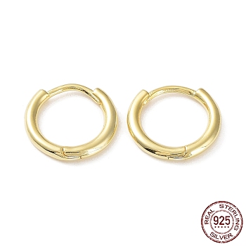 925 Sterling Silver Huggie Hoop Earrings, Round Ring, Real 18K Gold Plated, 14x2mm