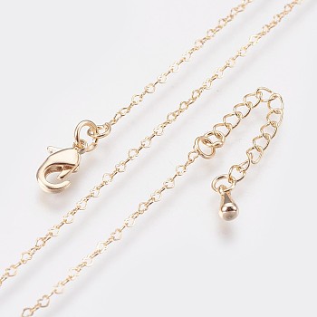 Long-Lasting Plated Brass Cable Chains Necklaces, with Lobster Claw Clasp, Nickel Free, Heart, Real 18K Gold Plated, 18.1 inch (46cm), 2mm, Heart Link: 3x2x0.7mm