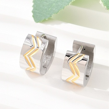 Two Tone 304 Stainless Steel Stripe Hoop Earrings, with 316 Surgical Stainless Steel Ear Pins, Ion Plating(IP), Golden & Stainless Steel Color, 13.5x7mm