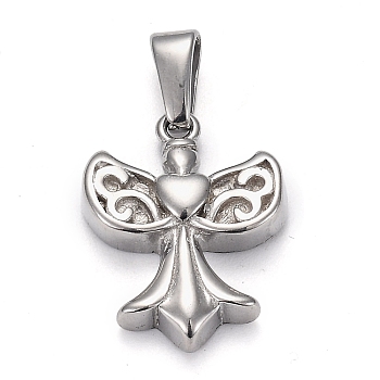 304 Stainless Steel Pendants, Angel, Stainless Steel Color, 17x13x3.5mm, Hole: 5x2.5mm