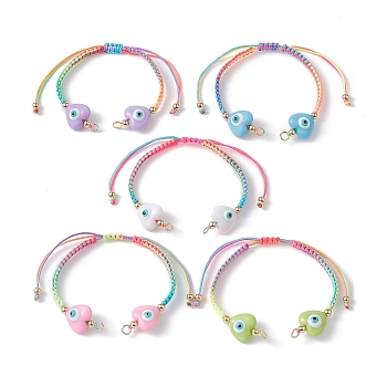 Gradient Color Adjustable Nylon Braided Cord Bracelet Making, with Resin Heart Evil Eye, Fit for Connector Charms, Mixed Color, 5-7/8x10-1/4 inch(15~26cm), Hole: 3.3mm