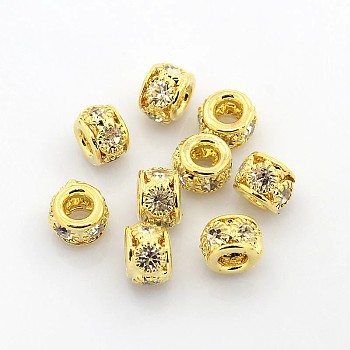 Brass Rhinestone Beads, Grade A, Rondelle, Golden Metal Color, Crystal, 8x6mm, Hole: 2.5~3.5mm