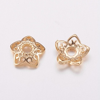 Brass Bead Caps, Long-Lasting Plated, 5-Petal, Cadmium Free & Lead Free, Golden, 8x2mm, Hole: 1.5mm