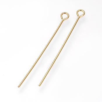 304 Stainless Steel Eye Pin, Golden, 15mm, Hole: 2mm, Pin: 0.7mm