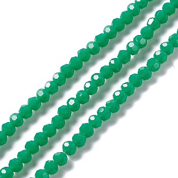 Faceted(32 Facets) Glass Beads Strands, Round, Sea Green, 4mm, Hole: 1mm, about 99~107pcs/strand, 14.09~15.43''(35.8~39.2cm)