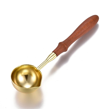 Brass Wax Sticks Melting Spoon, with Wood Handle, Golden, 111x30x15.3mm