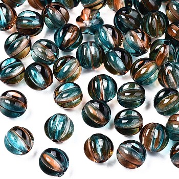 Two Tone Transparent Spray Painted Acrylic Corrugated Beads, for Name Bracelets & Jewelry Making, Round, Light Sea Green, 7.5x8x7.5mm, Hole: 1.5mm, about 2090pcs/500g