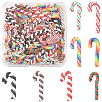 64Pcs 8 Styles Christmas Handmade Polymer Clay Beads, Candy Cane, No Hole, Mixed Color, 20~25x8~9.5x3mm, 8pcs/style