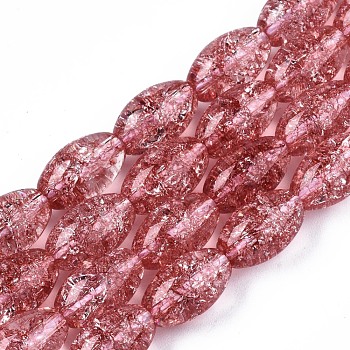 Transparent Crackle Glass Beads Strands, Dyed & Heated, Oval, Indian Red, 13x8mm, Hole: 1.2mm, about 30pcs/strand, 15.75''(40cm)
