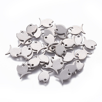 201 Stainless Steel Charms, Fish, Stainless Steel Color, 10x9x1mm, Hole: 1.4mm