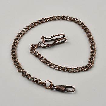 Alloy Clip Pocket Watch Chain, Watch Decoration, Red Copper, 373mm