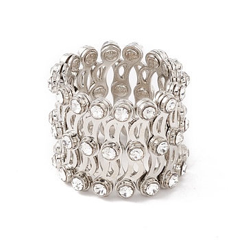 Rhinestone Folding Retractable Ring Bracelet, Brass Telescopic Rings Bracelet for Women, Crystal, Inner Diameter: 17.5~59mm