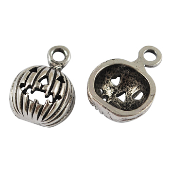 Metal Alloy Pendants, Cadmium Free & Nickel Free & Lead Free, Halloween Pumpkin Jack-O'-Lantern Jack O Lantern, For Jewelry Making, Antique Silver, 12mm, Hole: 2mm
