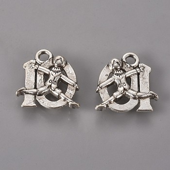 Tibetan Style Alloy Pendants, Number 10 with Human, Lead Free & Cadmium Free, Antique Silver, 15.5x15x3mm, Hole: 2mm
