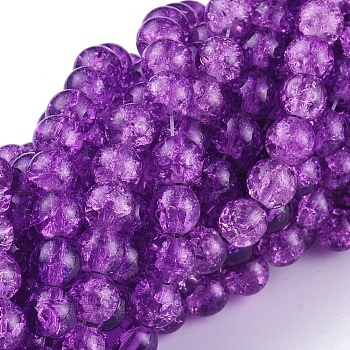 Blue Violet Crackle Glass Round Beads Strands for DIY Jewelry, 8mm, Hole: 1.3~1.6mm, 31.4 inch
