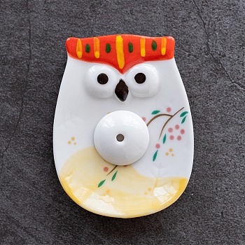 Porcelain Incense Burners, Owl Incense Holders, Home Office Teahouse Zen Buddhist Supplies, Orange Red, 70x55x10mm