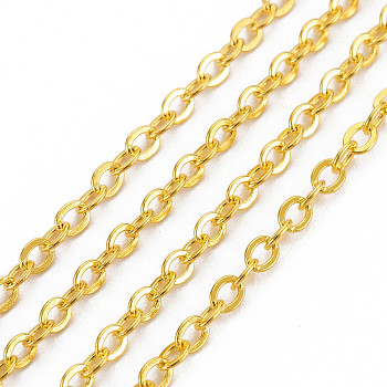 Brass Cable Chains, Soldered, Flat Oval, Golden, 2.6x2x0.3mm