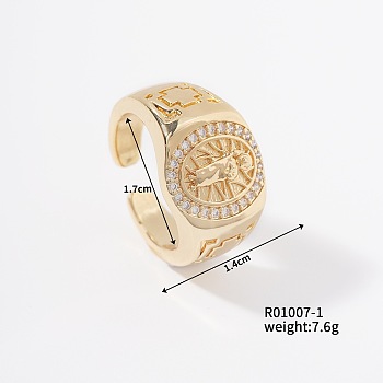 Stylish European American Retro Brass Virgin Mary Open Cuff Ring for Women, Golden, Inner Diameter: 17mm