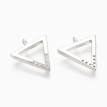 Brass Micro Pave Cubic Zirconia Charms, Triangle, Nickel Free, Real Platinum Plated, 12.5x12x1.5mm, Hole: 1mm