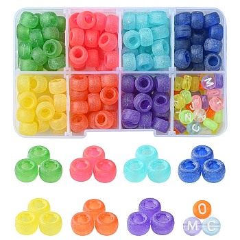 184Pcs 8 Colors Transparent Plastic Beads, Frosted, Barrel, Mixed Color, 9x6mm, Hole: 3.8mm, 23pcs/color