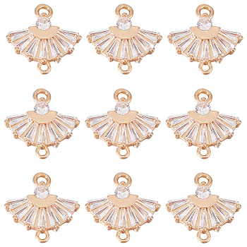 10Pcs Brass Pave Clear Cubic Zirconia Connector Charms, Fan Links, Light Gold, 14.5x14.5x2.5mm, Hole: 1.2mm and 1.5mm