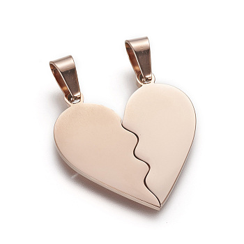 304 Stainless Steel Split Pendants, Ion Plating(IP), Valentine's Day Style, Double Heart, Rose Gold, 26x25.5x1.4mm, Hole: 4x7mm