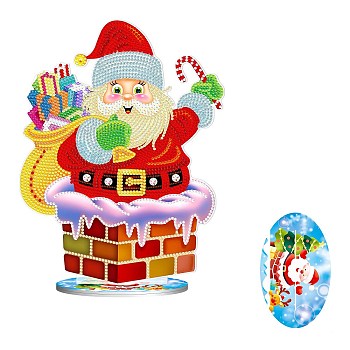 DIY Christmas Theme Display Decor Diamond Painting Kits, Including Plastic Board, Resin Rhinestones, Pen, Tray Plate and Glue Clay, Santa Claus, 270x205x80mm