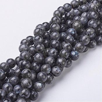 Natural Larvikite Beads Strands, Round, about 8mm, Hole: 1mm, about 47~49pcs/strand, 15.5 inch
