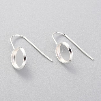 304 Stainless Steel Earring Hooks, Flat Round, Silver, Tray: 8mm, 18.5x10mm, 21 Gauge, Pin: 0.7mm