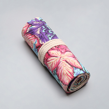 Thanksgiving Day Theme Maple Leaf Pattern Canvas Pen Roll Up, Stationery Pencil Wrap, Colorful, 580x200mm