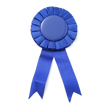 Award Ribbon Shape Tinplate Badge Pins, Blank Button Pin Brooch for Party Accessory, Blue, 160x74.5mm