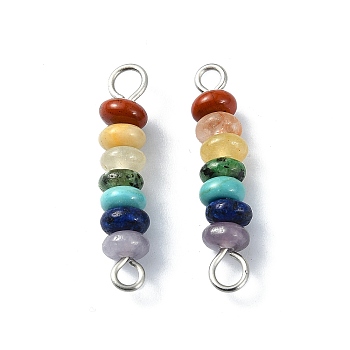 7 Chakra Gemstone Beaded Connector Charms, Rondelle Links with 304 Stainless Steel Findings, Mixed Dyed and Undyed, Platinum, 24x5mm, Hole: 1.8~2.5mm
