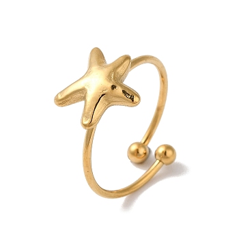 Ion Plating (IP) 304 Stainless Steel Starfish Open Cuff Rings for Women, Golden, 12x12mm