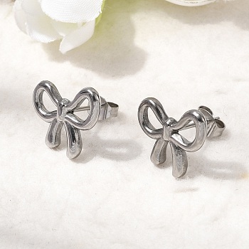 304 Stainless Steel Stud Earrings, Bowknot, Stainless Steel Color, 13x16mm