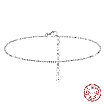 925 Sterling Silver Ball Chain Anklet, Real Platinum Plated, 8-5/8 inch(21.8cm)