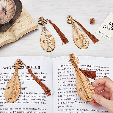 4Pcs 4 Style Ancient Musical Instrument Pipa Chinese Style Bookmark with Tassels for Book Lover(AJEW-NB0002-72)-3
