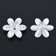 ABS Plastic Imitation Pearl Beads, AB Color Plated, Flower, Creamy White, 23x26x6mm, Hole: 1.6mm(KY-N015-39)