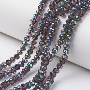 Electroplate Transparent Glass Beads Strands, Half Multi-color Plated, Faceted, Rondelle, Indigo, 6x5mm, Hole: 1mm, about 85~88pcs/strand, 16.1~16.5 inch(41~42cm)(EGLA-A034-T6mm-Q05)