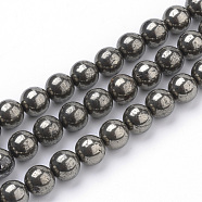 Natural Pyrite Beads Strands, Round, 10mm, Hole: 1mm, about 40pcs/strand, 15.7 inch(39.8cm)(G-S249-01-10mm)