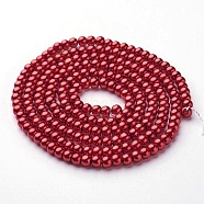 Glass Pearl Beads Strands, Pearlized, Round, FireBrick, 4~5mm, Hole: 0.8~1mm, about 216pcs/strand, 32 inch(X-HY-4D-B73)