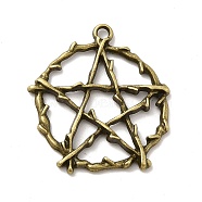 Alloy Pendant, Round with Star Pattern, Antique Bronze, 28x26x3mm, Hole: 2mm(FIND-C014-02AB)